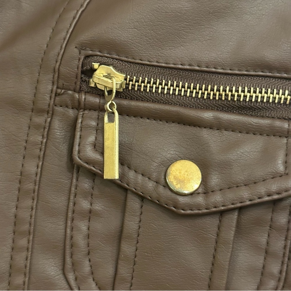 Faux Leather Fall Jacket, Brown - image 5